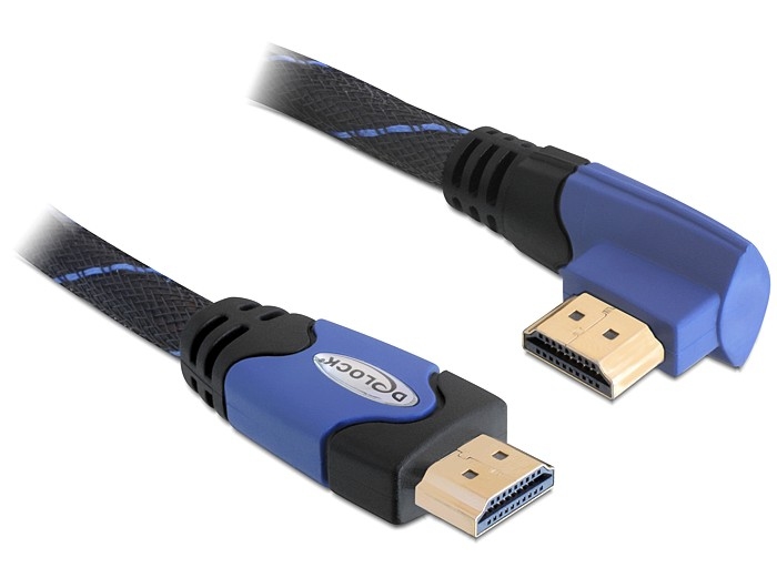 Anschlusskabel High Speed HDMI® mit Ethernet, einseitig links gewinkelt, 3m, blau, Delock® [82957]