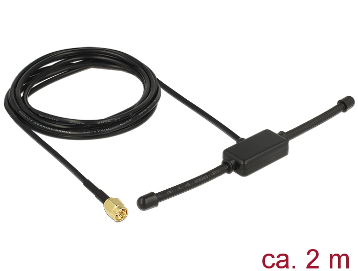 ISM 433 MHz Antenne SMA Stecker 3 dBi omnidirektional starr schwarz Klebemontage, Delock® [89495]