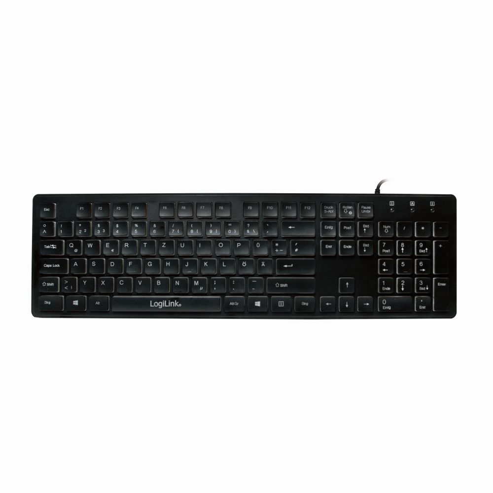 Beleuchtete Tastatur, USB 1.1, LED Regenbogen-Hintergrundbeleuchtung, Schwarz, LogiLink® [ID0138]
