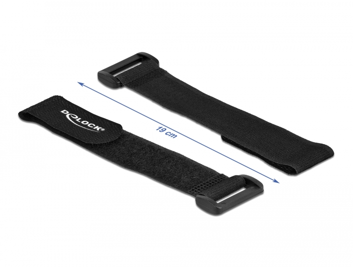Klett-Kabelbinder mit Schlaufe L 190 x B 25 mm schwarz 5 Stück, Delock® [19531]