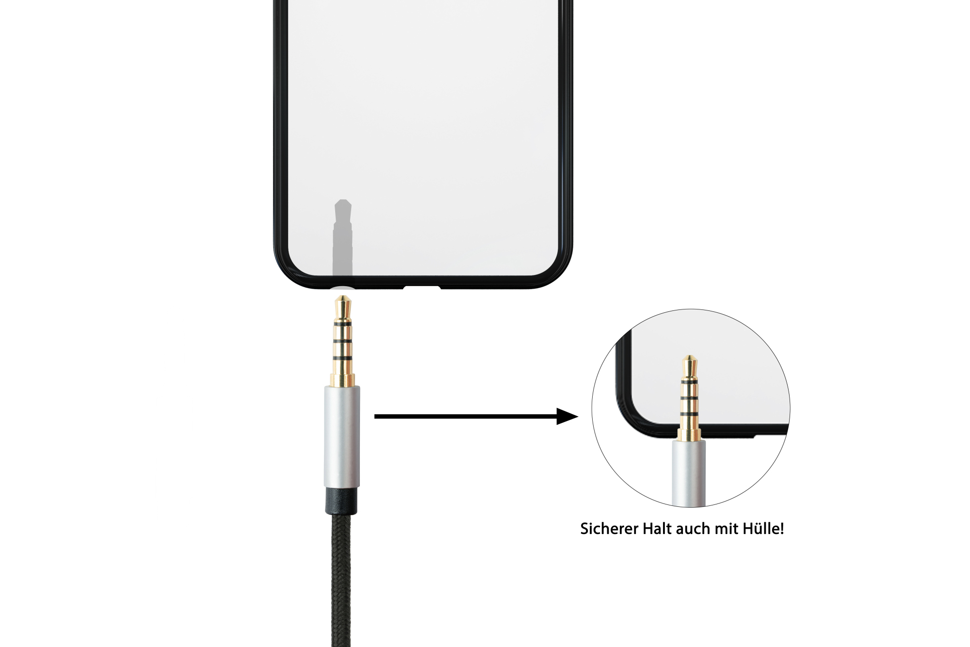 Audio Anschlusskabel High-Quality, 4-poliger 3,5mm Klinkenstecker an Klinkenstecker gewinkelt, Textilmantel, schwarz, 0,5m, PYTHON® Series