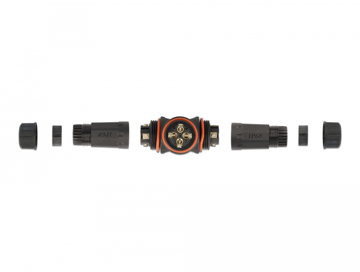 Kabelverbinder T-Form für Außenbereich 4 Pin, IP68 wasserdicht, schraubbar, Kabeldurchmesser 4,5 - 7,5 mm schwarz, Delock® [86918]