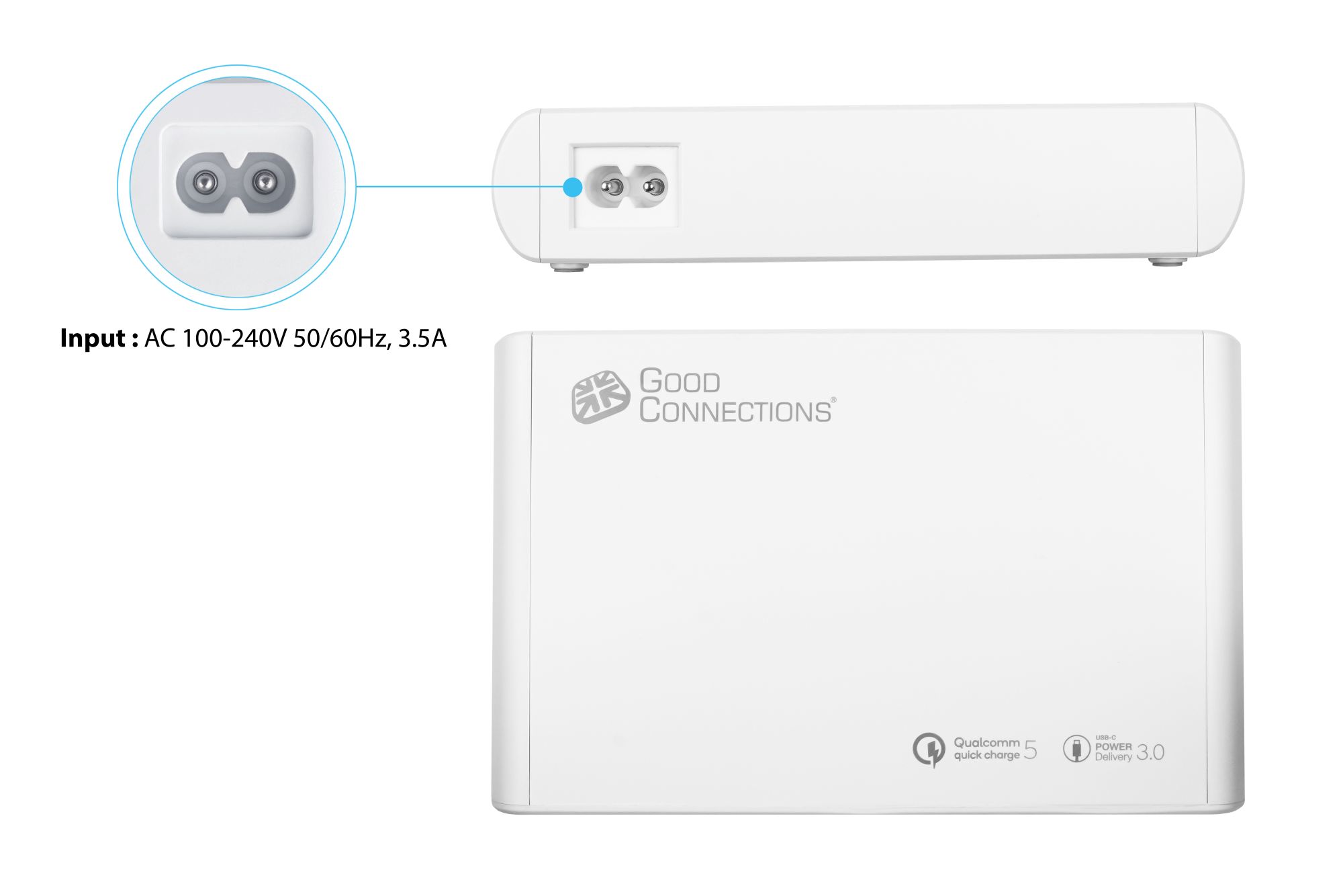 USB-Desktop-Schnellladestation 250W, 10-Port (10x USB-C™), PD 3.0, PPS, QC 5, weiß, Good Connections®
