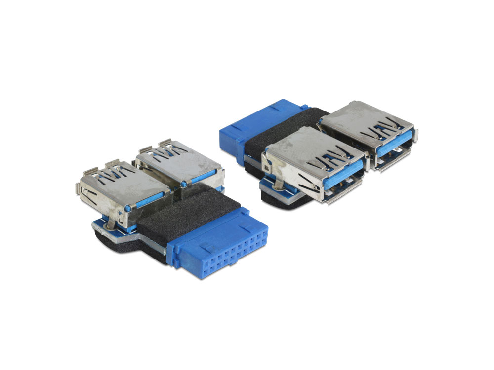 Adapter, USB 3.0 Pin Header Buchse an 2x USB 3.0 Buchse nebeneinander, Delock® [65324]