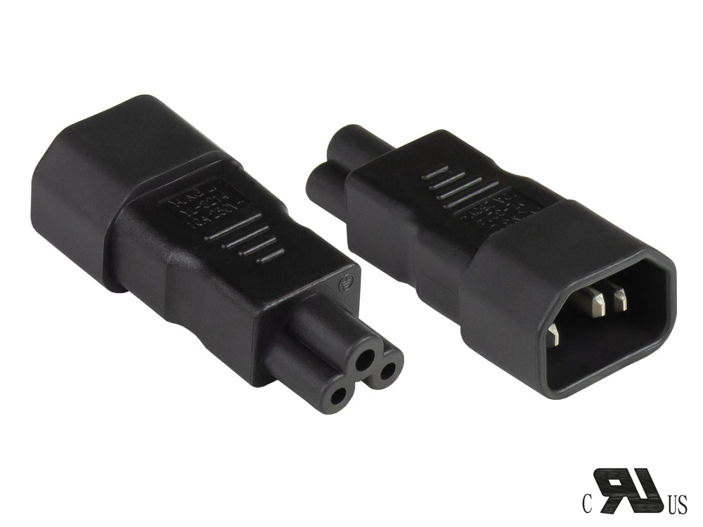 Stromadapter Kaltgeräte-Stecker C14 (gerade) an Kleeblatt-Buchse C5 (gerade), UL, schwarz, Good Connections®