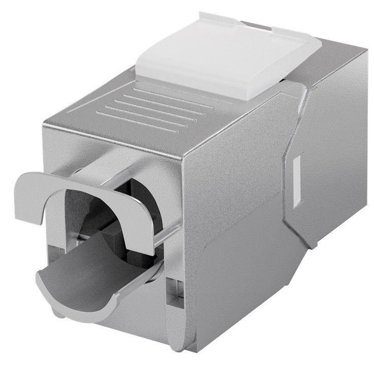 KeyStone RJ45 Jack, Cat. 6A, STP, Slimeline, 500MHz, PoE, RJ45 an Klemmleiste für LSA Montage (werkzeugfrei), silber/schwarz