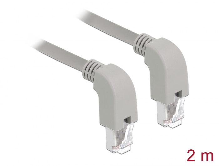 Netzwerkkabel RJ45 Cat.6A S/FTP unten / unten gewinkelt, grau, 2 m, Delock® [85878]