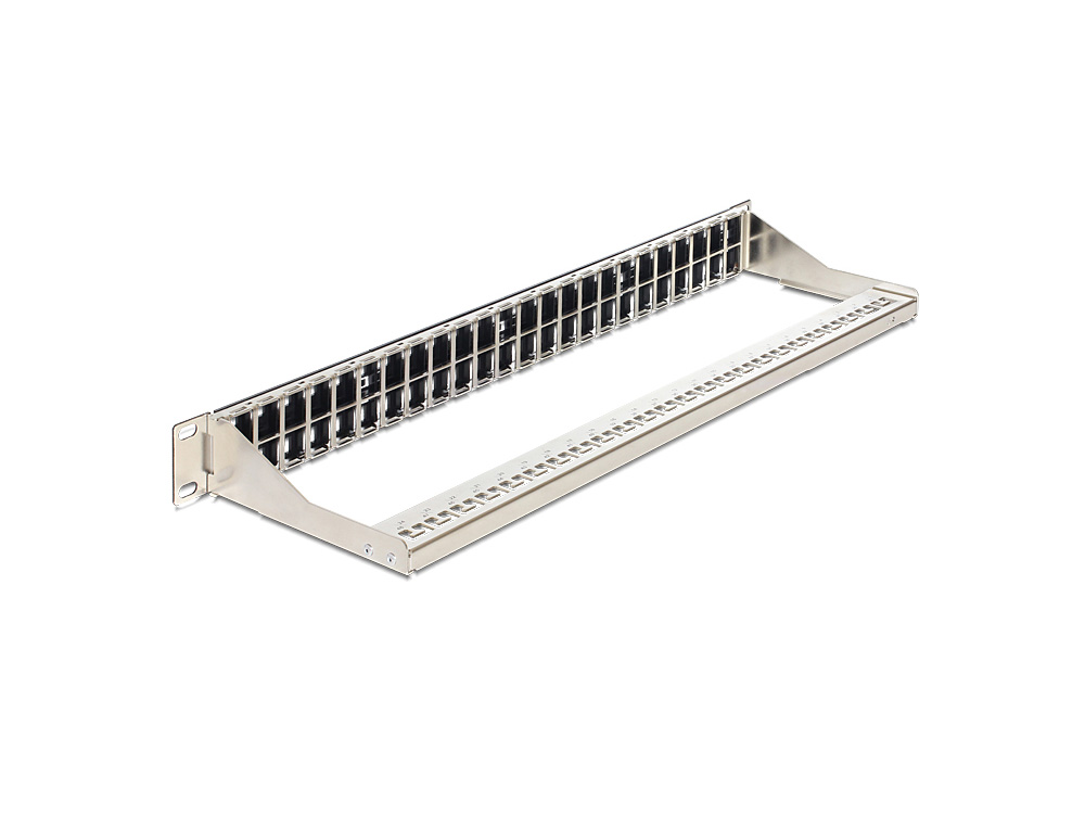 Patchpanel Keystone, 19" 1HE, 48-Port mit Entlastungsschiene, schwarz, Delock® [43280]