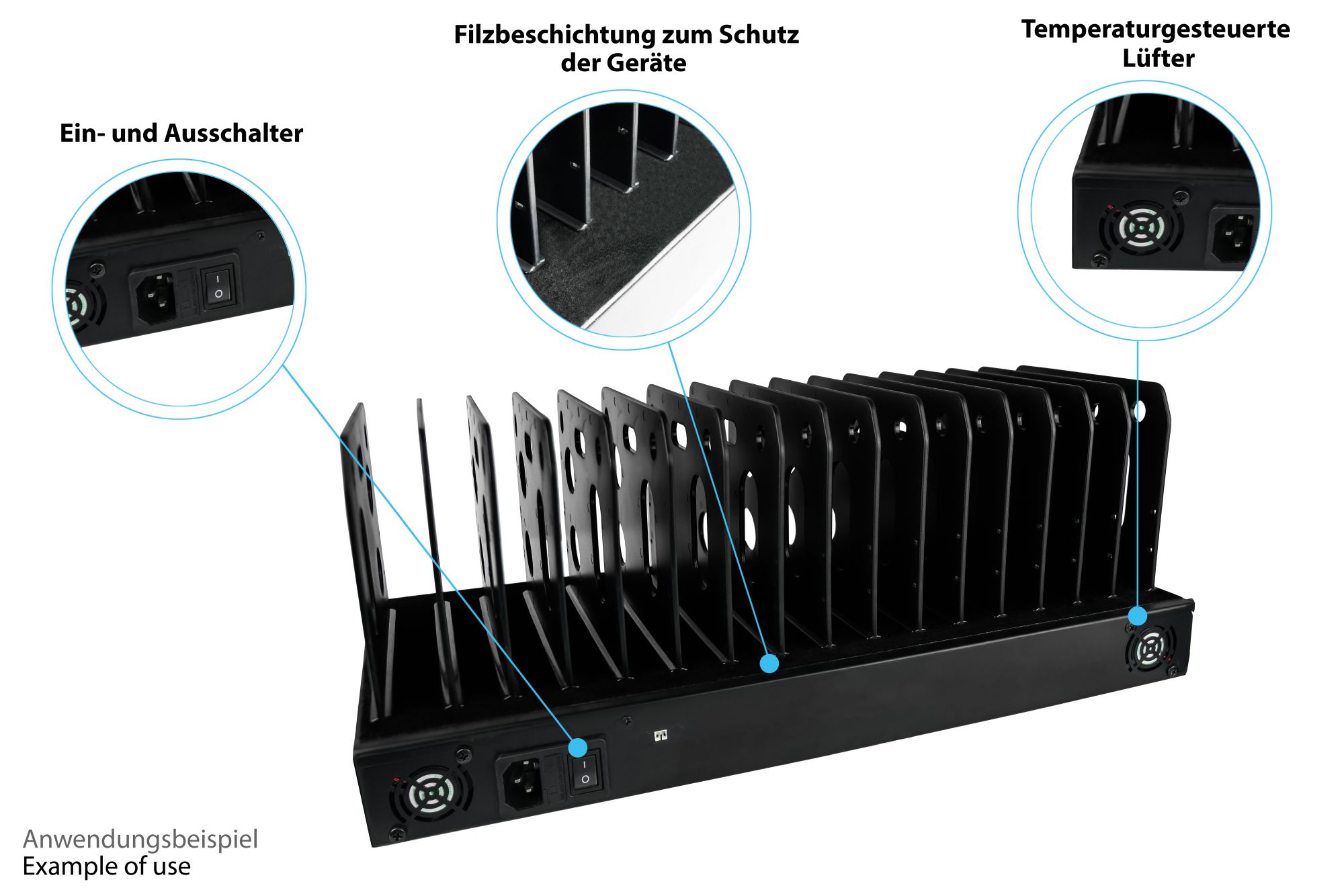 USB-Desktop-Schnellladestation 1000W, 16-Port (16x USB-C™), PD 3.0, PPS, QC 5, schwarz, Good Connections®