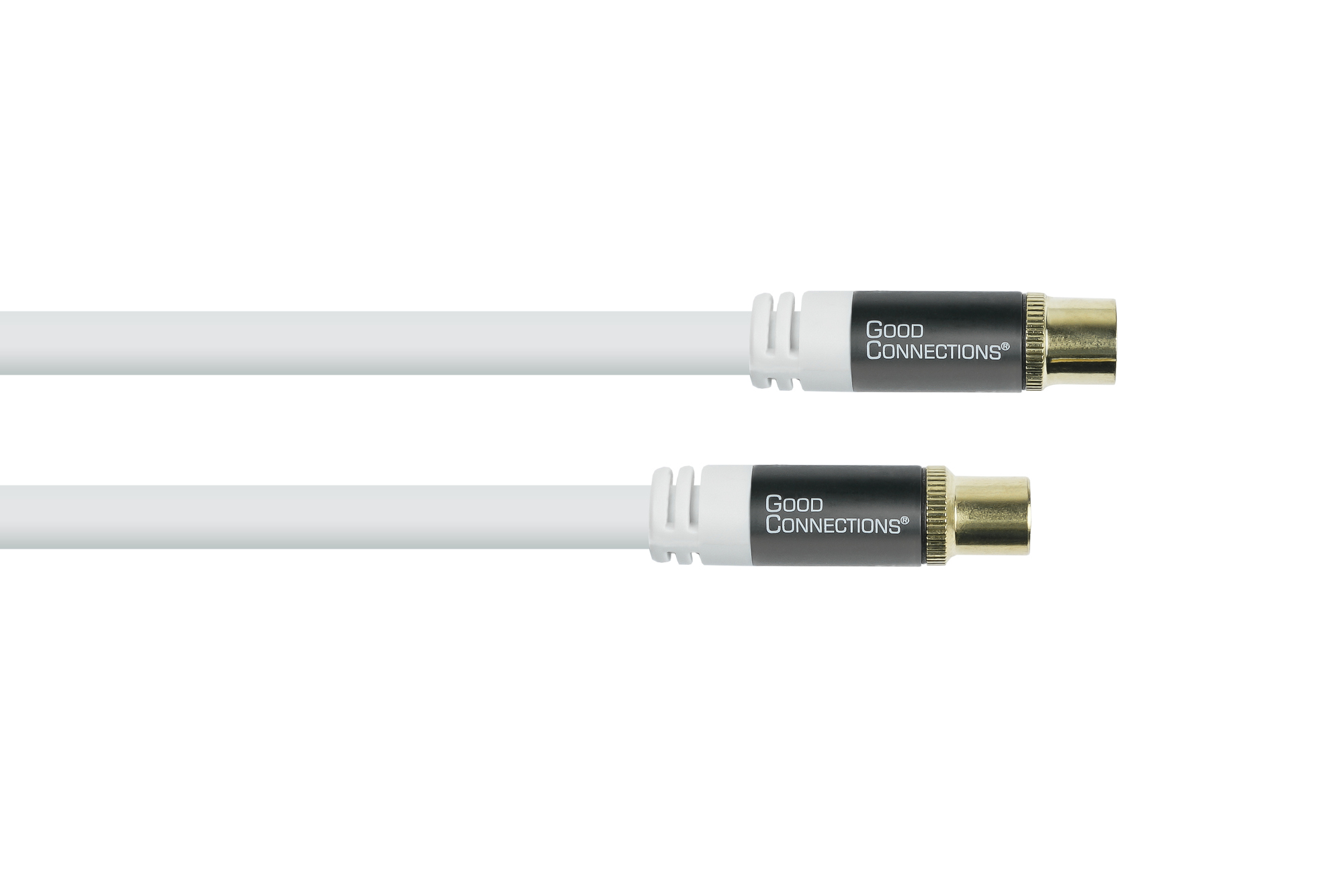 TV Antennenkabel SmartFLEX, IEC/Koax Stecker an Buchse, vergoldet, vierfach geschirmt, 120 dB, 75 Ohm, CU, weiß, 1m, Good Connections®
