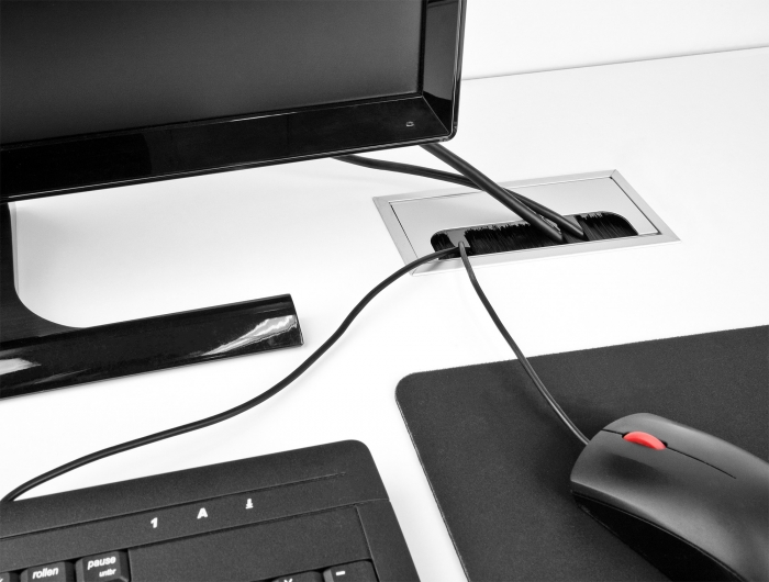 Kabeldurchführung für Tischeinbau mit Bürste 280 x 80 x 28 mm silber, Delock® [66862]