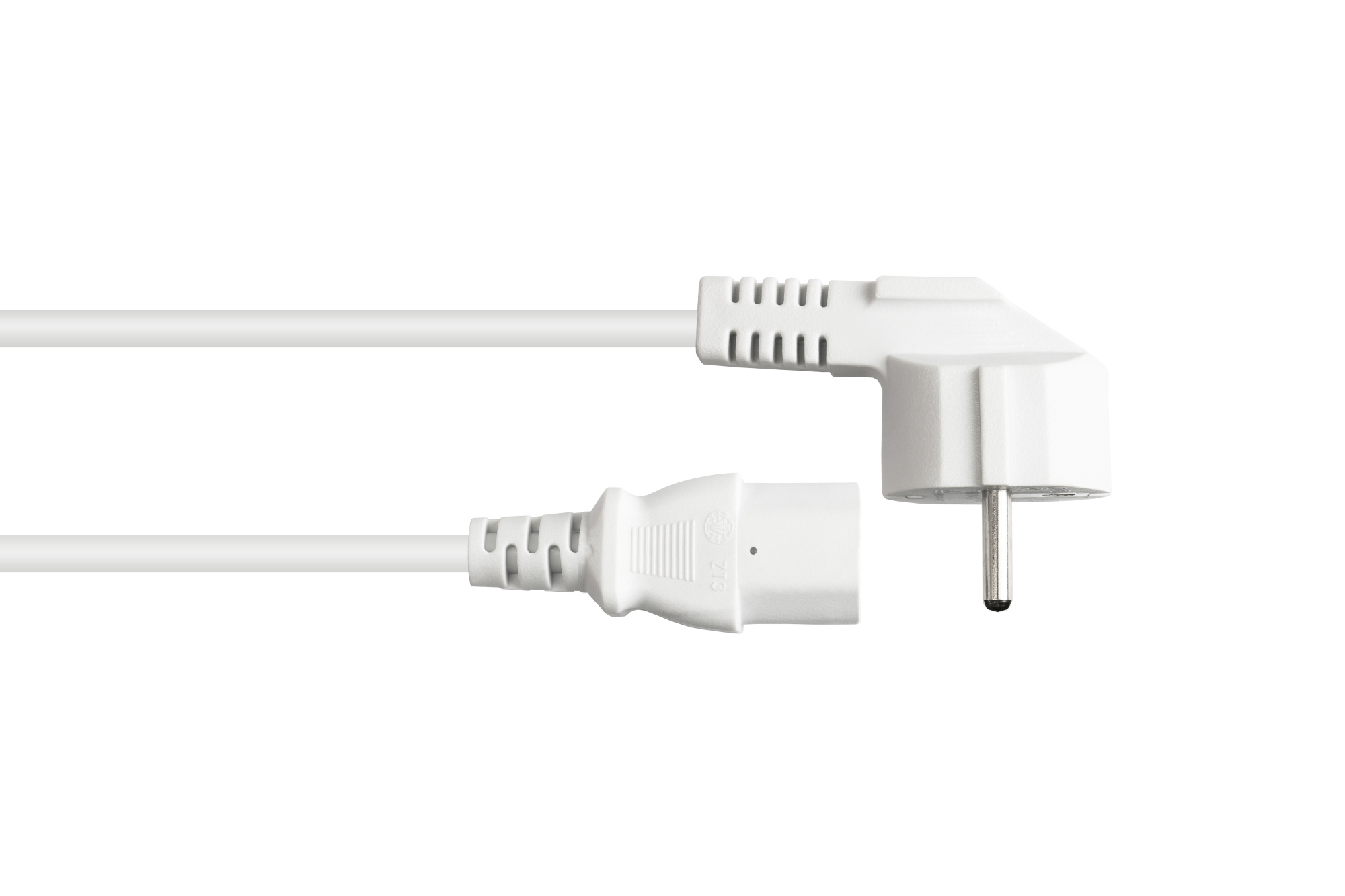 Netzkabel Schutzkontakt-Stecker Typ E+F (CEE 7/7, gewinkelt) an C13 (gerade), weiß, 0,75 mm², 1,8 m, Good Connections®