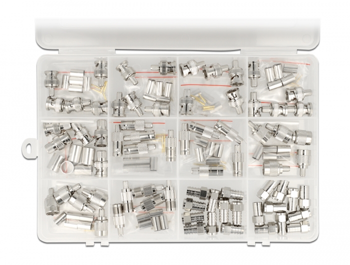 Crimpbox 70-teilig 75 Ohm mit BNC, TNC und F Konnektoren, Delock® [66811]