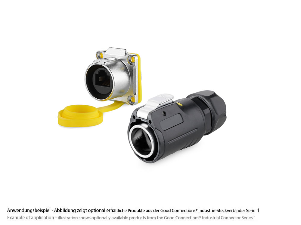 Industrie-Steckverbinder S1 - Unbestückter Stecker mit Klick-Arretierung, Aussparung für RJ45 Stecker, M24, IP65/67, Good Connections®