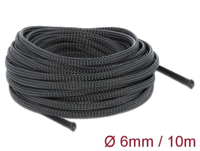 Geflechtschlauch dehnbar 10 m x 6 mm schwarz, Delock® [18848]