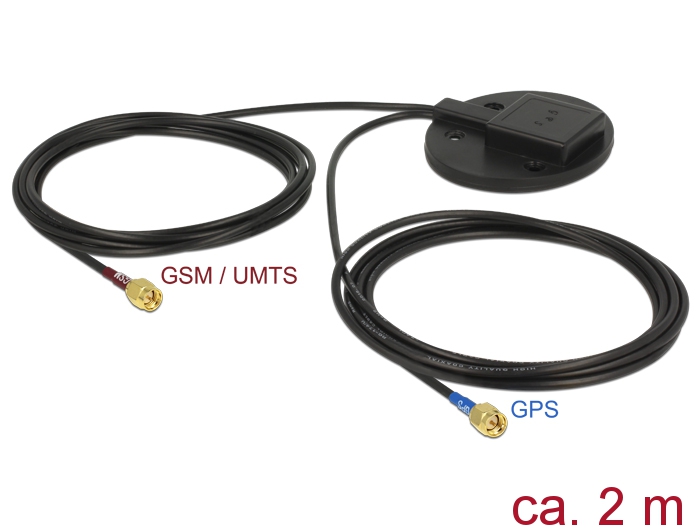 Multiband GPS UMTS GSM LTE SMA 28 / 2-3 dBi Antenne, 2x 2m RG-174 omnidirektional Montageplatte, Navilock® [89489]