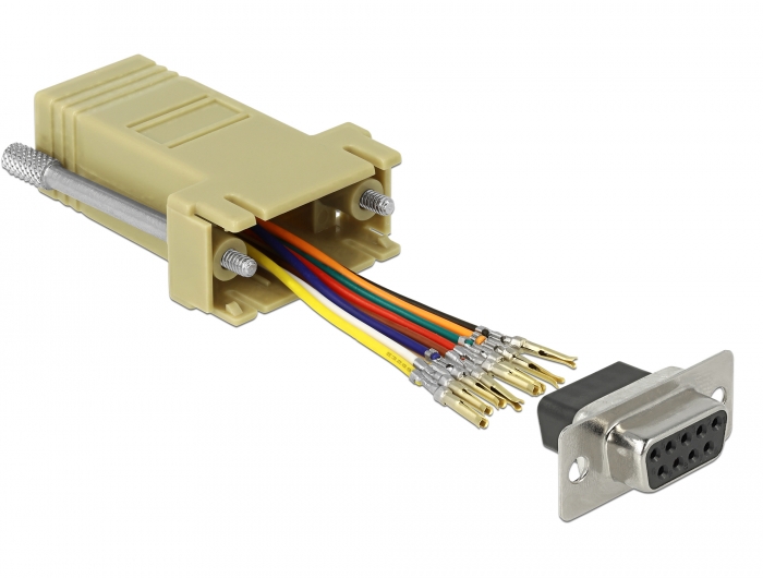 Adapter Sub-D 9 Pin Buchse an RJ45 Buchse, Montagesatz, grau, Delock® [66164]
