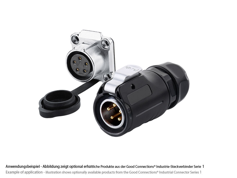 Industrie-Steckverbinder S1 - Power (5-Pin) Durchführungskupplung mit Flansch, Lötanschluss, Metall, M20, IP65/67, Good Connections®