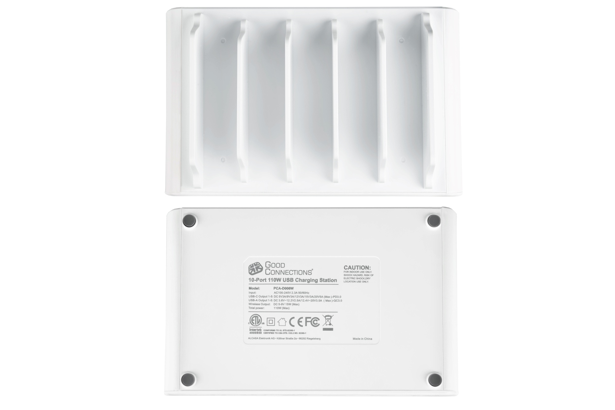 USB-Desktop-Schnellladestation 110W, 10-Port (5x USB-C™ und 5x USB-A), PD 3.0, QC 3.0, weiß, Good Connections®