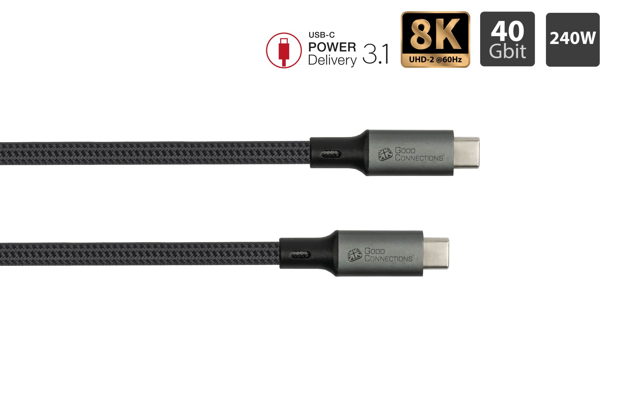 USB 4.0 Gen. 3x2 Kabel (40GBit/s, 240W, 8K@60Hz), USB-C™ Stecker an USB-C™ Stecker, anthrazit, 0,5m, Good Connections®