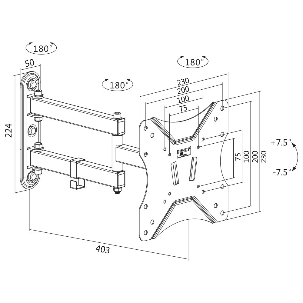 TV-Wandhalterung, 23-42", neigbar -7.5°/+7.5°, schwenkbar -90°/90°, max. 25 kg Belastung, LogiLink® [BP0008]