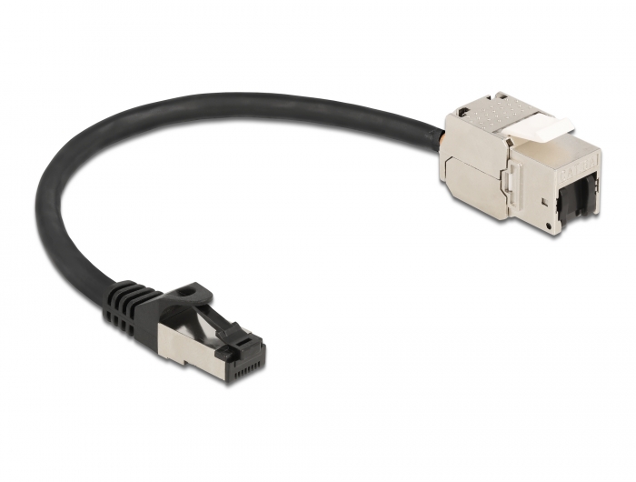 Kabel RJ45 Stecker zu Keystone Modul RJ45 Buchse Cat.6A 25 cm schwarz, Delock® [87022]