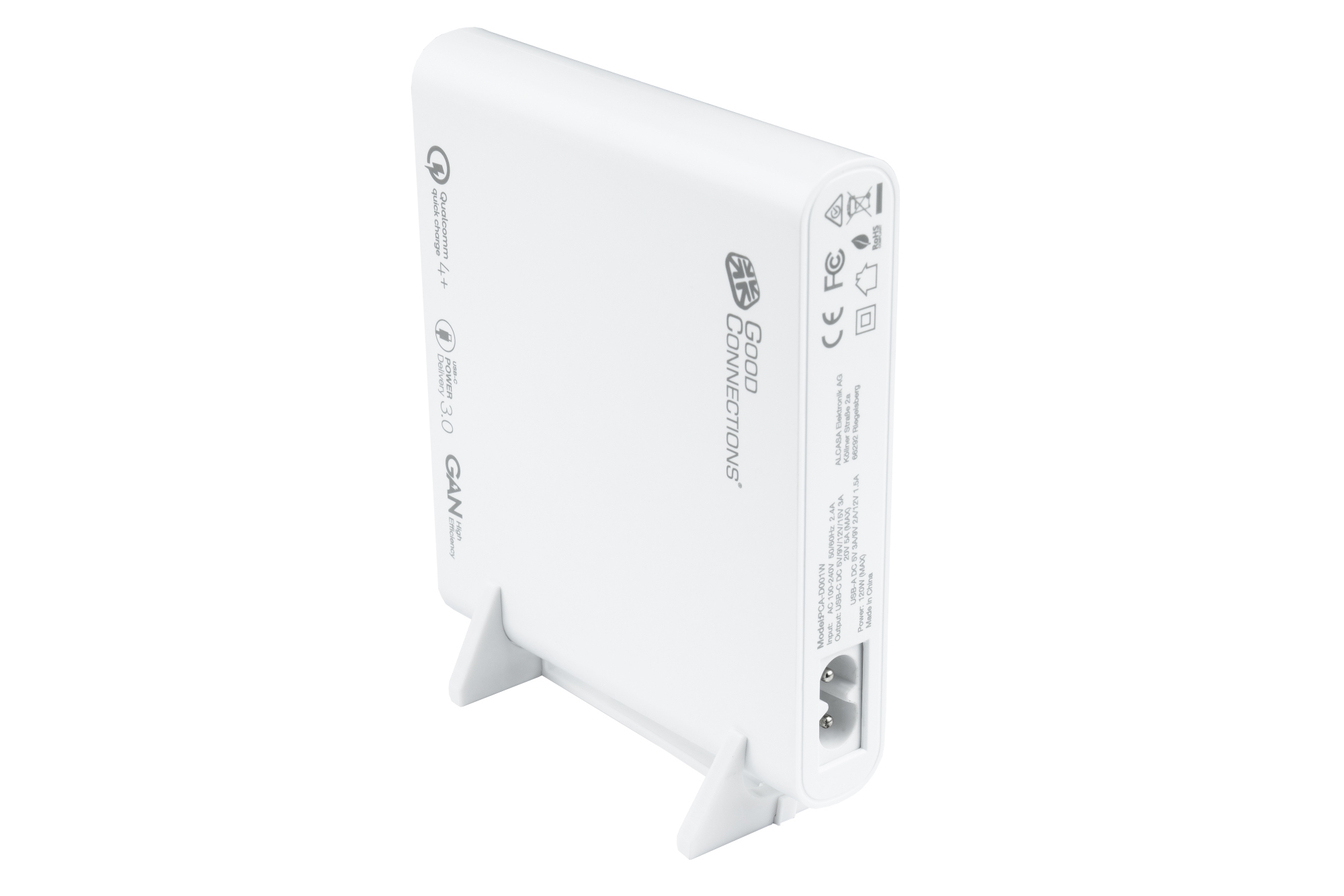 USB-Desktop-Schnellladestation 120W mit GaN-Technologie, 4-Port (2x USB-C™ und 2x USB-A), PD 3.0, QC 4+, weiß, Good Connections®