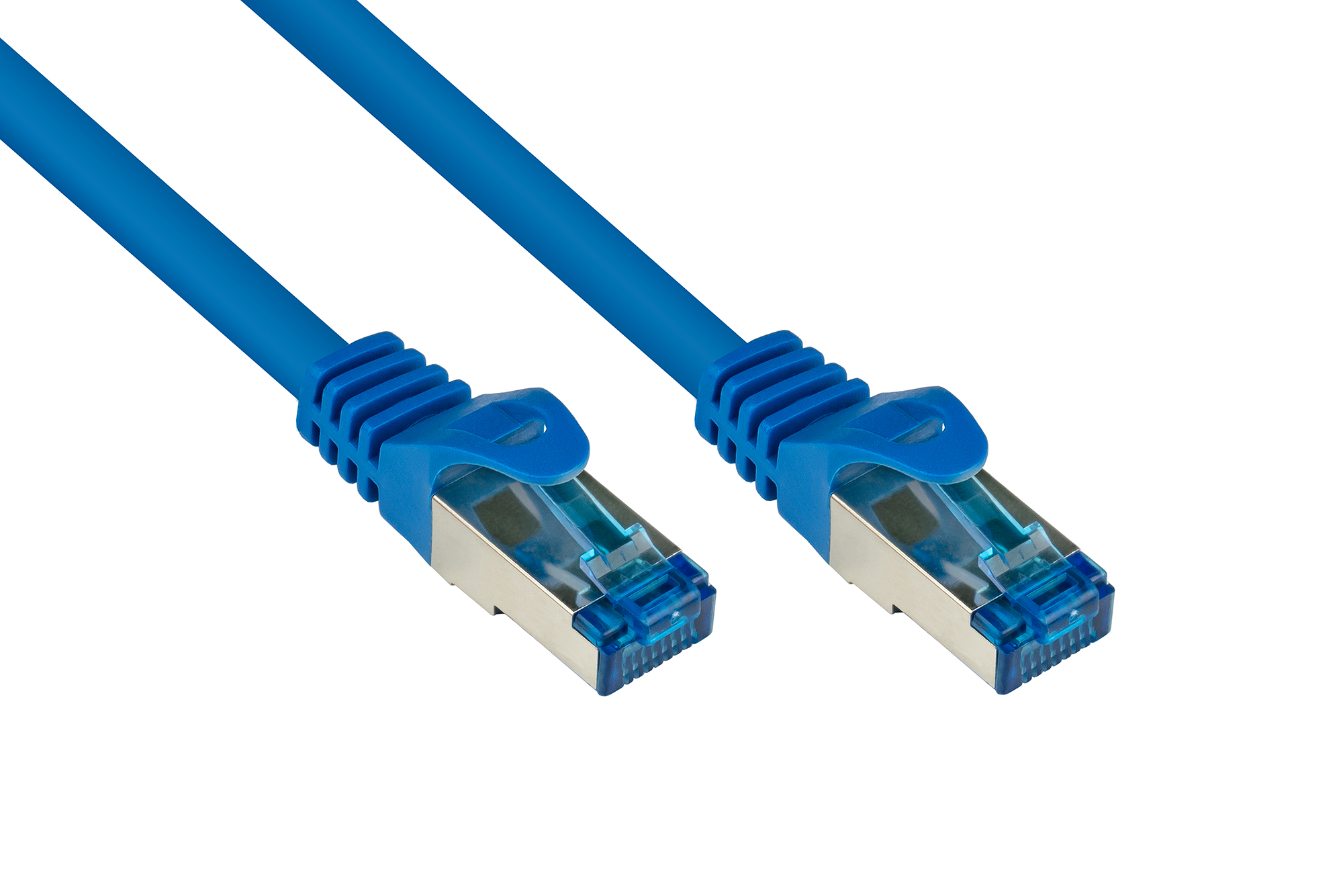 RNS® Patchkabel mit Rastnasenschutz, Cat. 6A, S/FTP, PiMF, halogenfrei, 500MHz, blau, 0,5m, Good Connections®