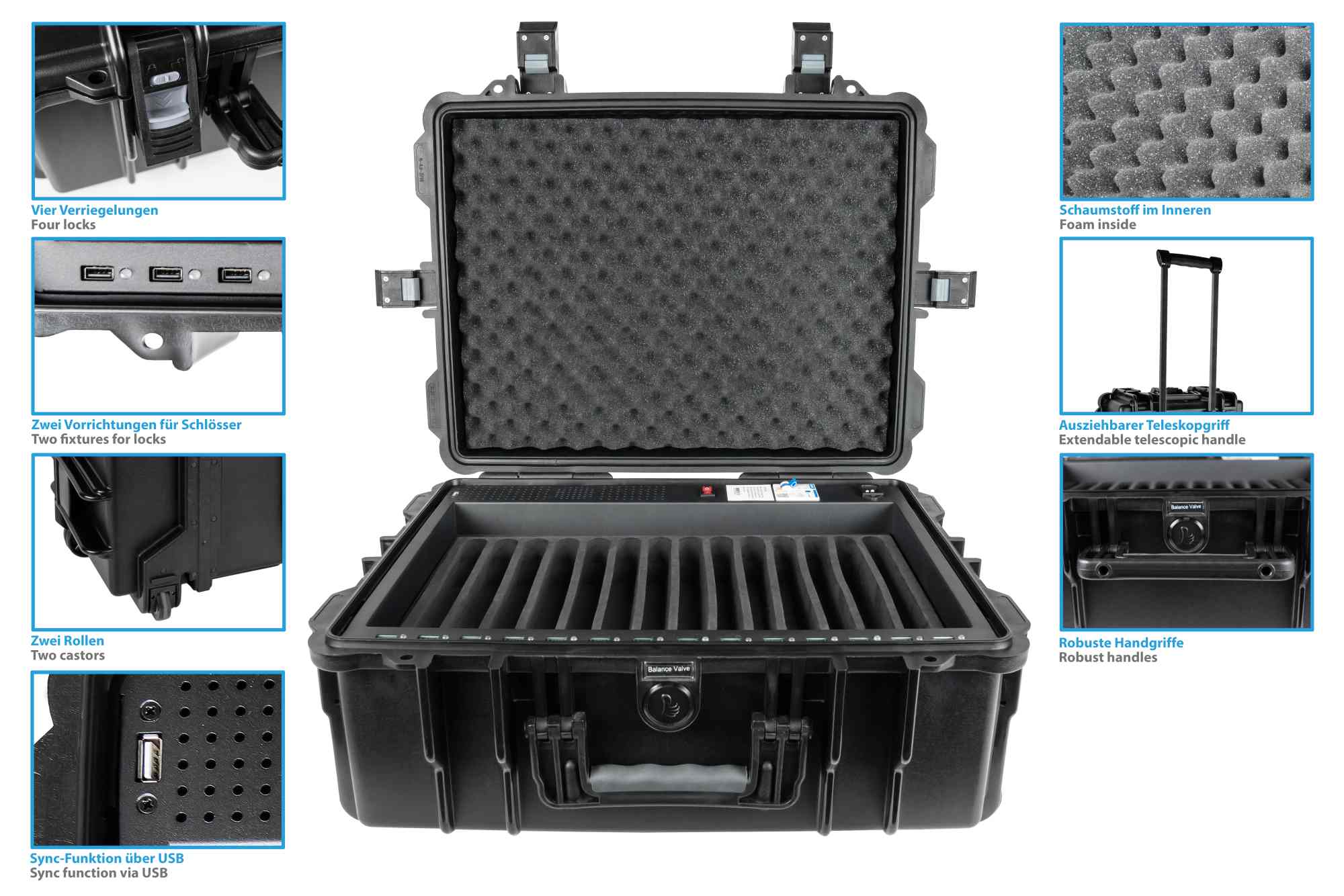 Good Connections® ATON4 T14S Tablet-Ladetrolley, USB-A Ausführung, Sync-Funktion, spritzwassergeschützt, schwarz