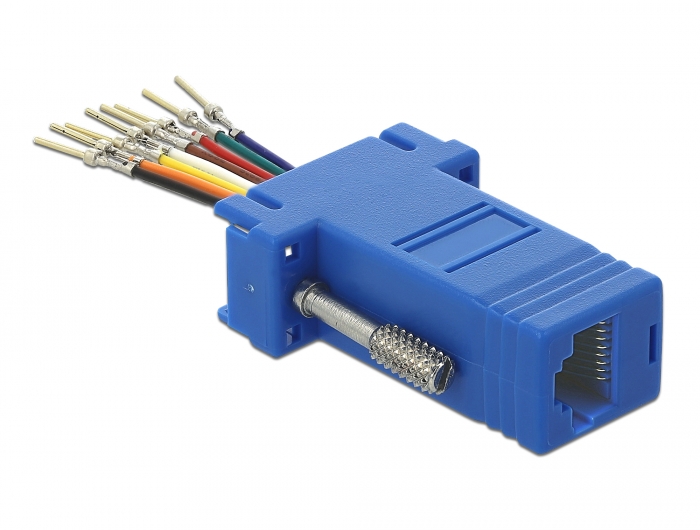 Adapter Sub-D 9 Pin Stecker an RJ45 Buchse, Montagesatz, blau, Delock® [66167]