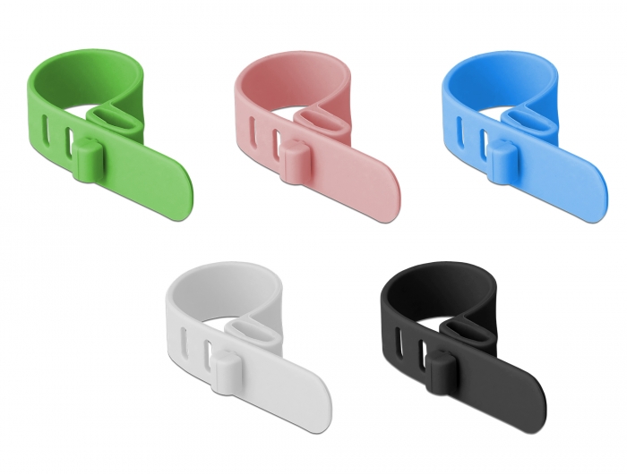 Silikon-Kabelbinder wiederverwendbar, 10 Stück, farbig sortiert, Delock® [18828]