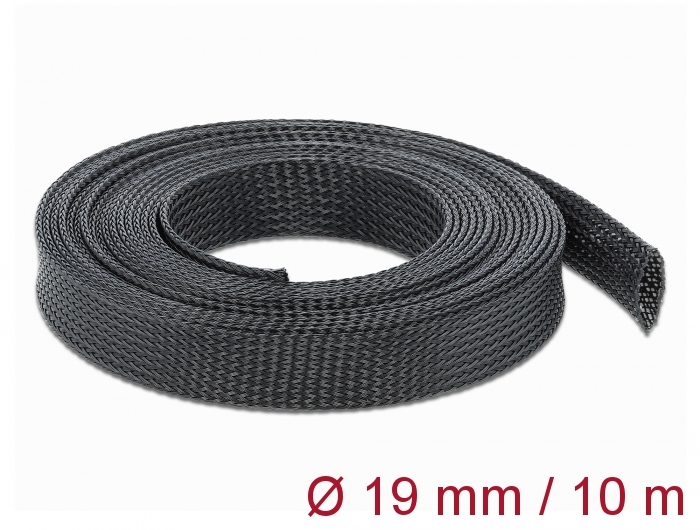 Geflechtschlauch dehnbar 10 m x 19 mm schwarz, Delock® [18903]