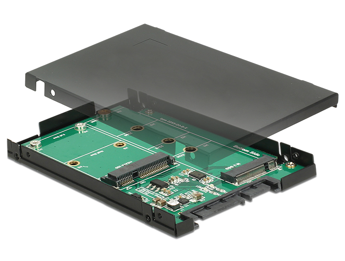 2.5" Konverter SATA 22 Pin an 1x M.2 Key B + 1x mSATA - 9,5 mm, Delock® [62866]