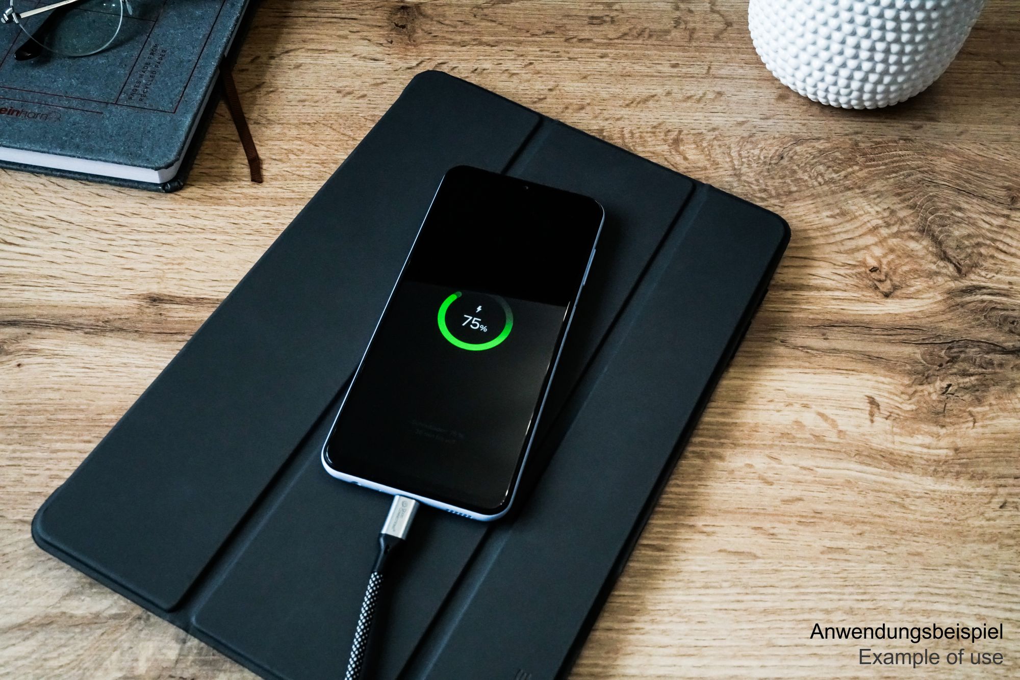 Magnetisches USB 2.0 Spiralkabel (60W), USB-C™Stecker an USB-C™ Stecker, schwarz / weiß, 1m, Good Connections®