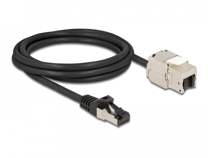 Kabel RJ45 Stecker zu Keystone Modul RJ45 Buchse Cat.6A 2 m schwarz, Delock® [87028]