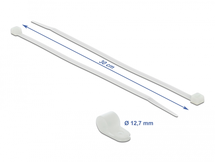 Befestigungsschelle 12,7 mm mit Kabelbinder L 300 x B 4,8 mm weiß, Delock® [18869]