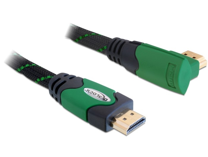 Anschlusskabel High Speed HDMI® mit Ethernet, einseitig rechts gewinkelt, 1m, grün, Delock® [82951]