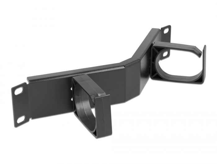 10" Kabelmanagement Rangierpanel mit 2 Bügeln gewinkelt 1 HE schwarz, Delock® [66666]