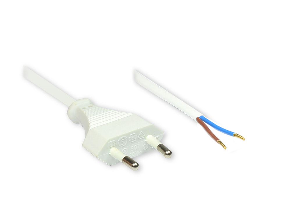 Euro-Netzkabel mit abisolierten Enden, weiss, 1,5m, Good Connections®