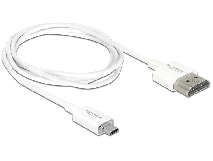 Kabel High Speed HDMI mit Ethernet, Stecker A an Stecker Micro-D, 3D, 4K, Slim High Quality, weiß, 1m, Delock® [85149]