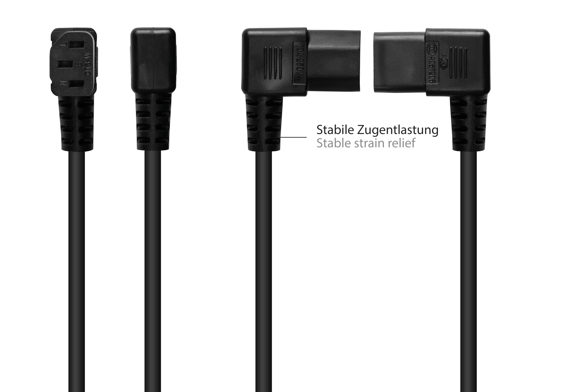 Netzkabel Schutzkontakt-Stecker Typ E+F (CEE 7/7, gewinkelt) an C13 (rechts gewinkelt), schwarz, 1,00 mm², 5 m, Good Connections®