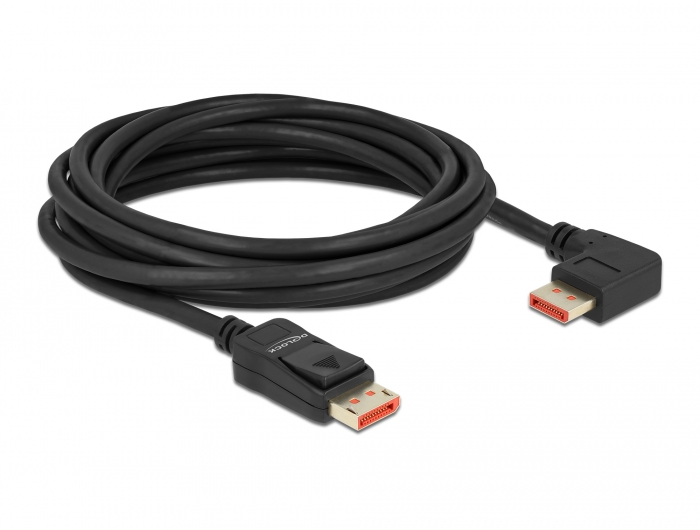 DisplayPort Kabel Stecker gerade zu Stecker 90° rechts gewinkelt 8K 60 Hz, schwarz, 5 m, Delock® [87069]