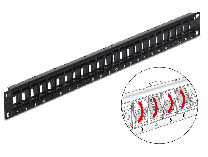19" Keystone Patchpanel 24 Port drehbar schwarz, Delock® [43340]