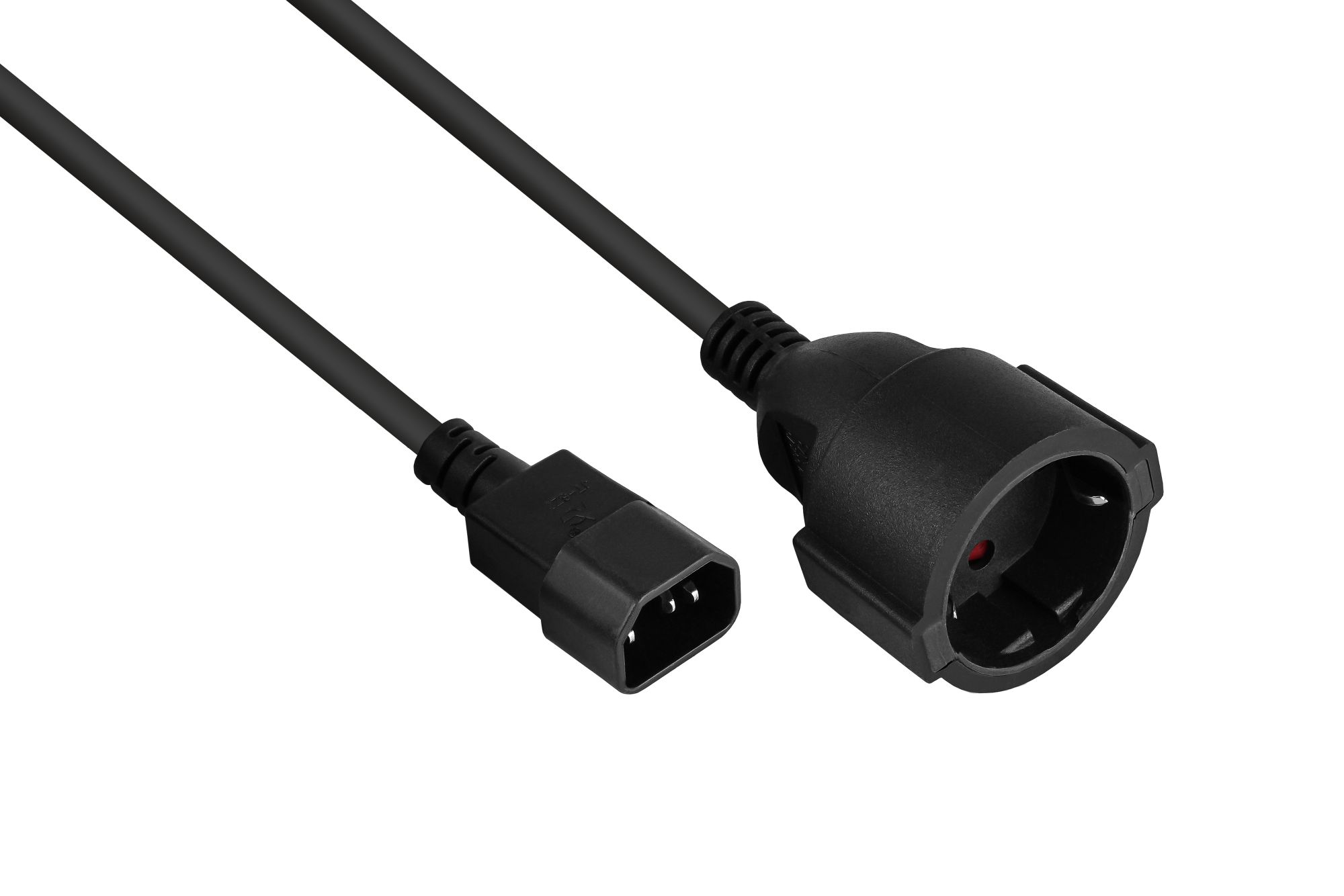 kabelmeister® Netzkabel / Adapterkabel USV,  Kaltgeräte-Stecker C14 (gerade) an Schutzkontakt-Buchse Typ F (gerade), schwarz, 0,75mm², 1m