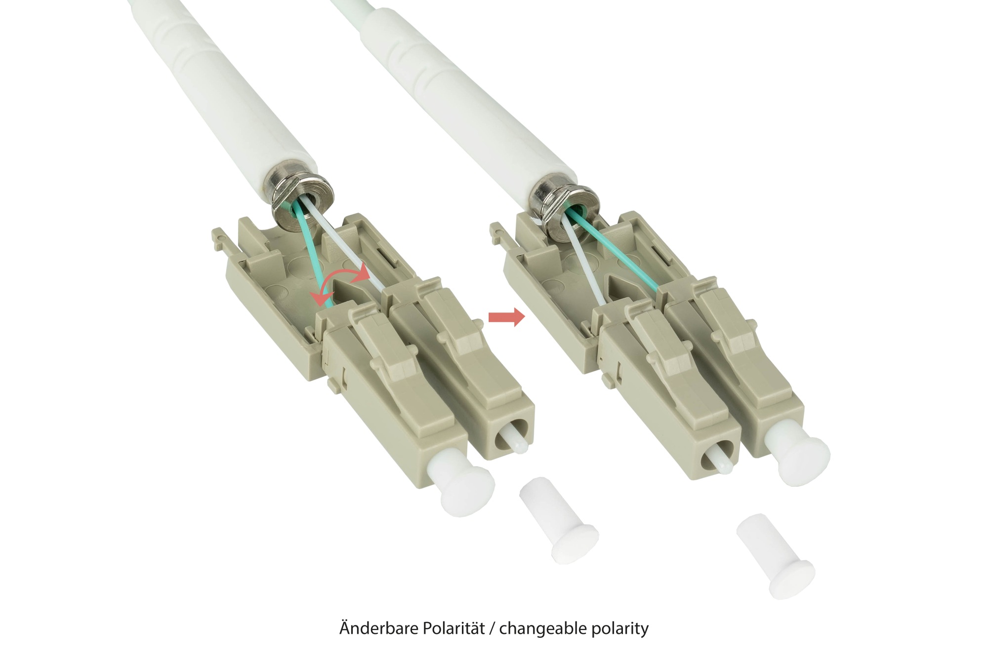 Patchkabel LWL Duplex OM5 (Multimode, 50/125) LC/LC, UNIBOOT, LSZH, austauschbare Polarität, Entriegelungslasche, 15m, Good Connections®