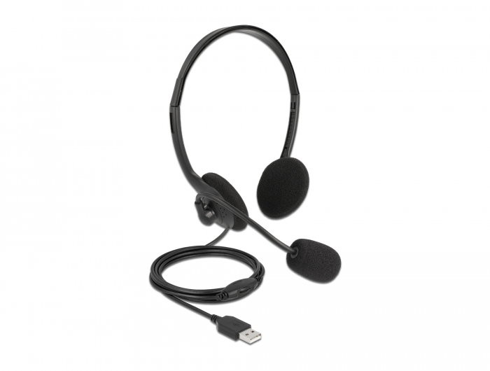 USB Stereo Headset mit Lautstärkeregler für PC und Notebook - Ultra-Leicht, Delock® [27178]