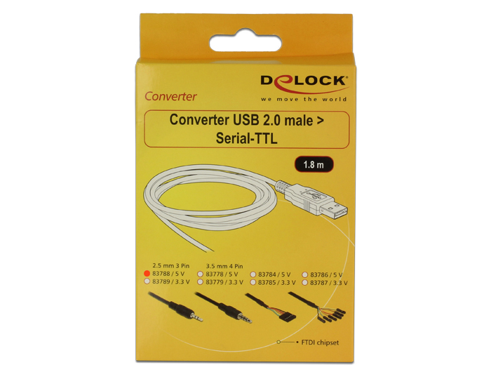 Adapterkabel USB an Seriell-TTL Stecker 2,5mm Klinke (3-Pin), 1,8m, (5V), Delock® [83788]
