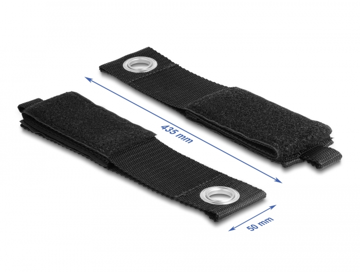 Strapazierfähiger Klettgurt mit Befestigungsöse L 435 x B 50 mm schwarz 5 Stück, Delock® [19567]