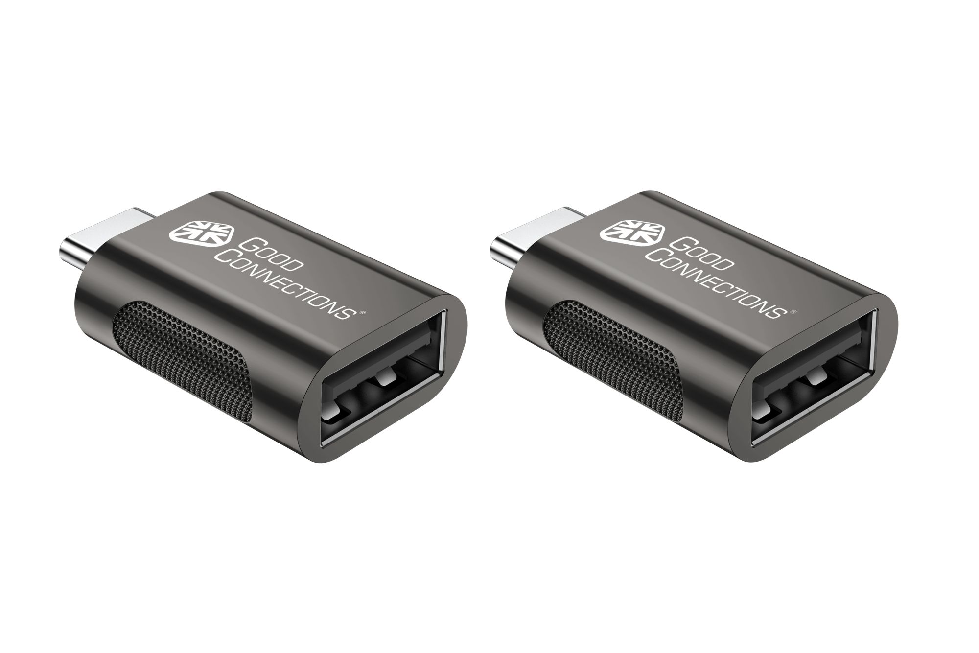 Adapter USB 3.2 Gen.1 / USB 3.0 Stecker C™ an USB-A Buchse, verzinktes Metallgehäuse, anthrazit, 2er-Set, Good Connections®