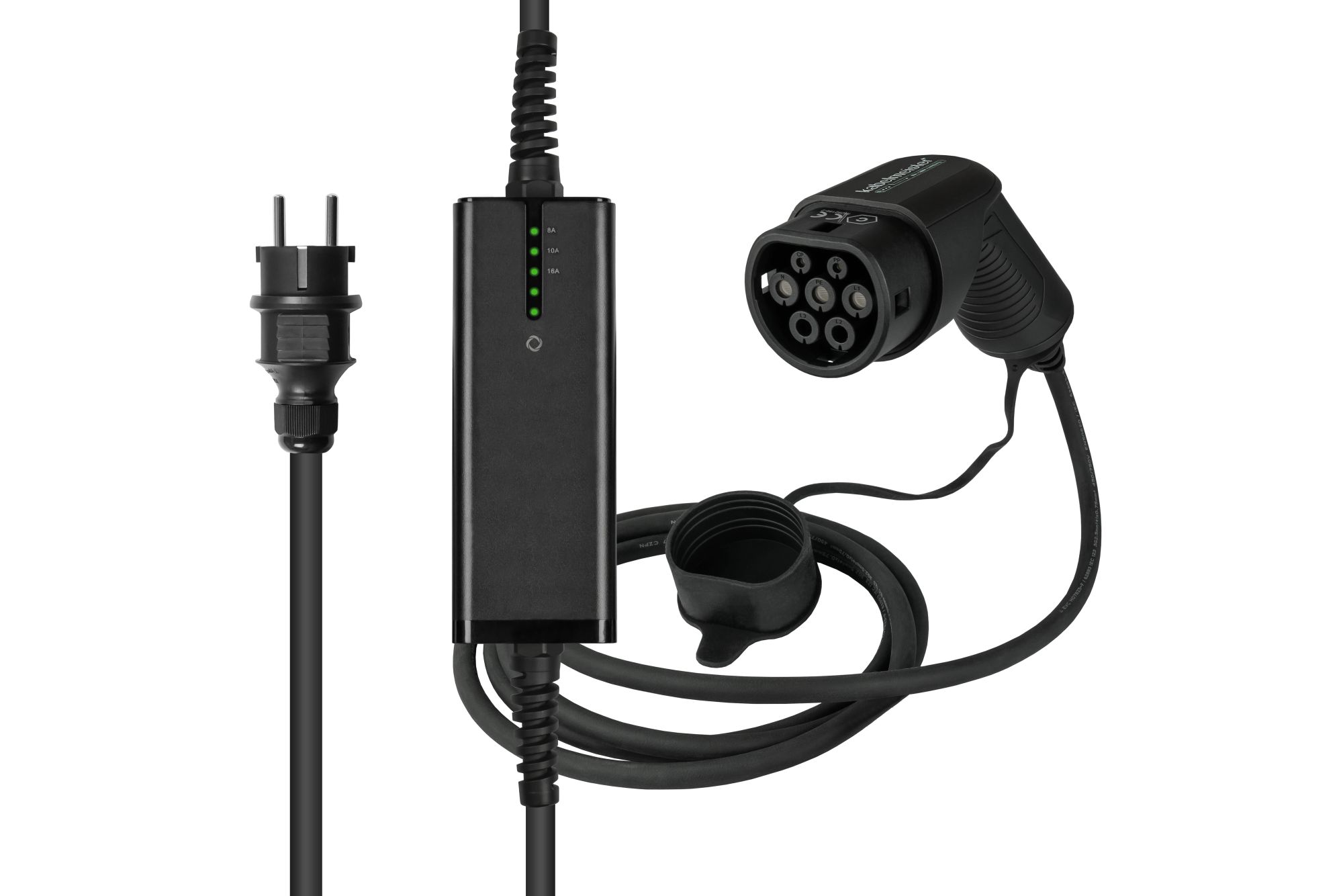 kabelmeister® Typ 2 Ladegerät mit geradem Schutzkontakt-Stecker, für Elektro- u. Hybridfahrzeuge, 3,6kW, schwarz, 5m